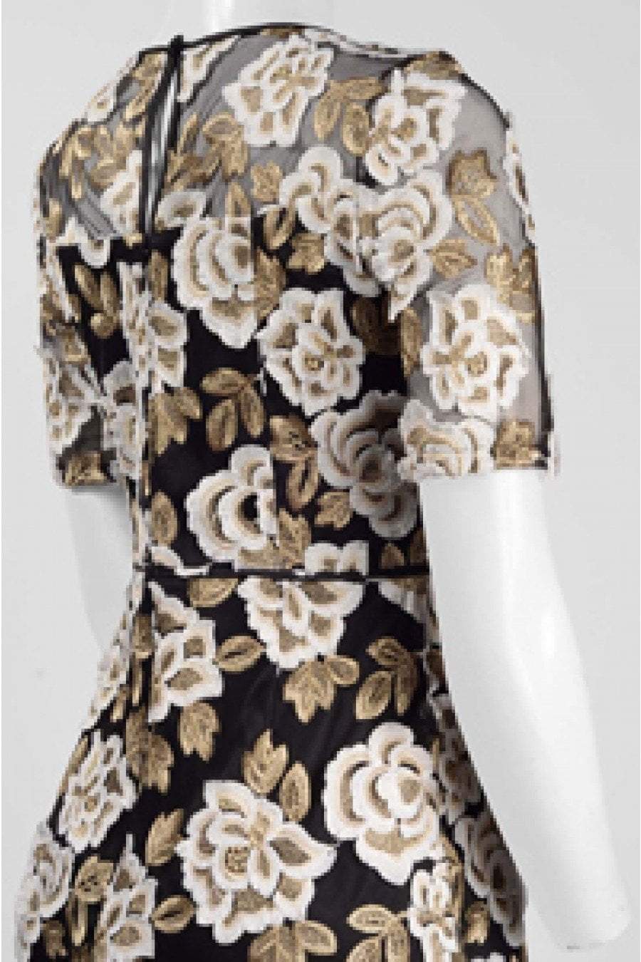 Adrianna Papell - AP1D101410 Floral Embroidered Illusion Bateau Dress In White and Gold