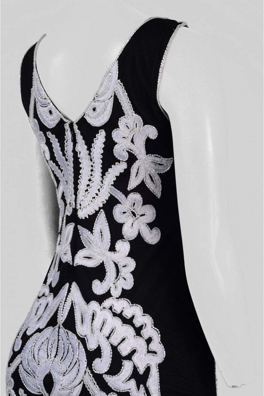Adrianna Papell - AP1E200676 Embroidered Bateau Sheath Dress in Black and White