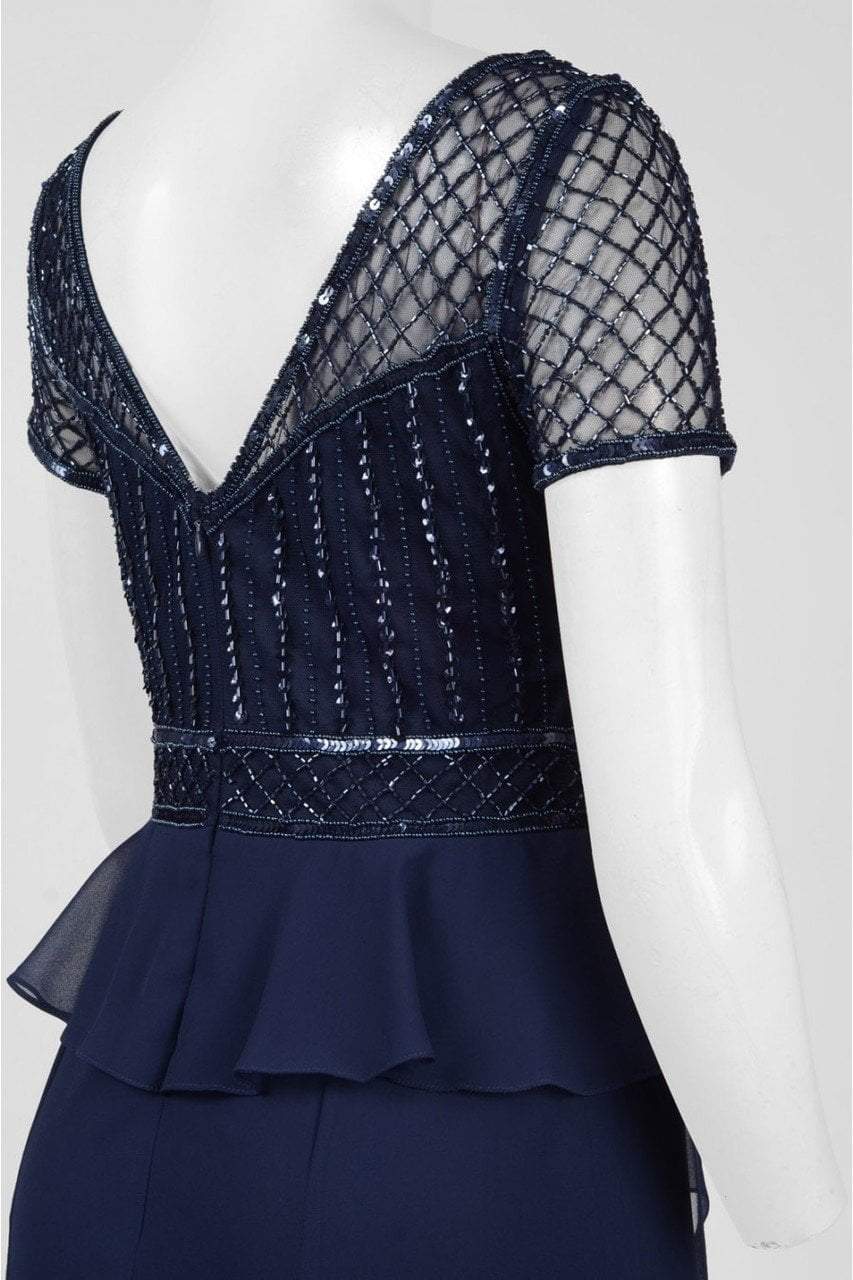 Adrianna Papell - AP1E201086 Bedazzled V-neck A-line Dress in Blue