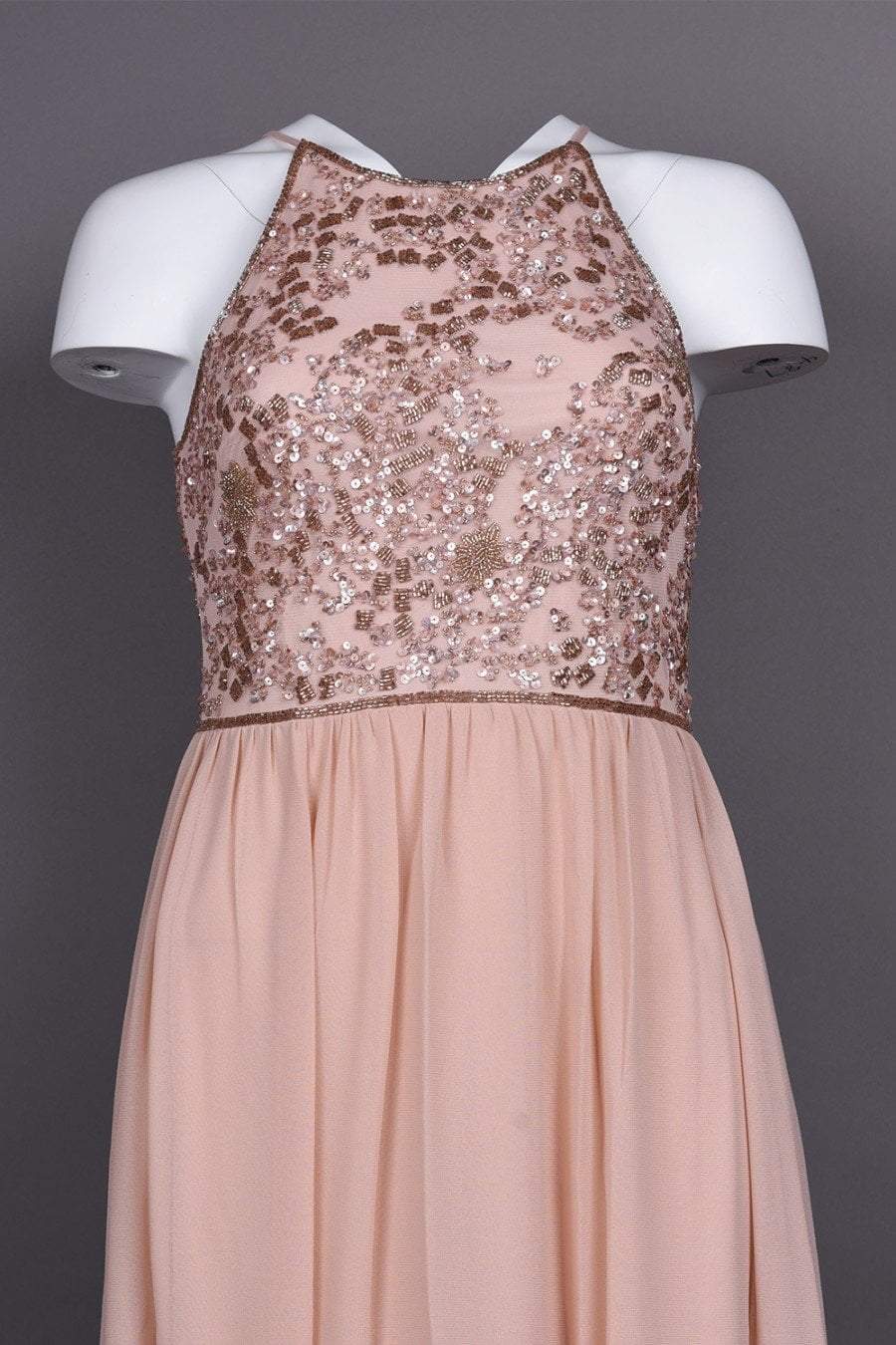 Adrianna Papell - AP1E203111 Bedazzled Halter Chiffon A-line Dress In Pink