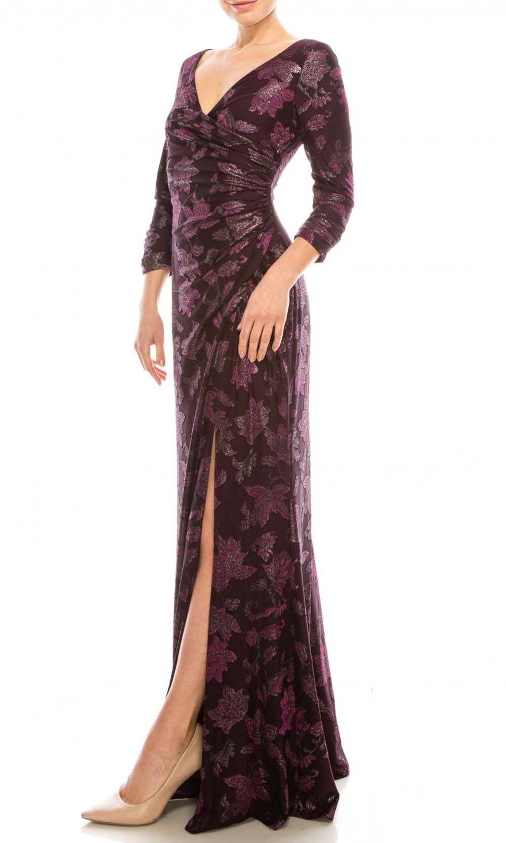 Adrianna Papell - AP1E206702 Metallic Jacquard Sheath Dress In Red