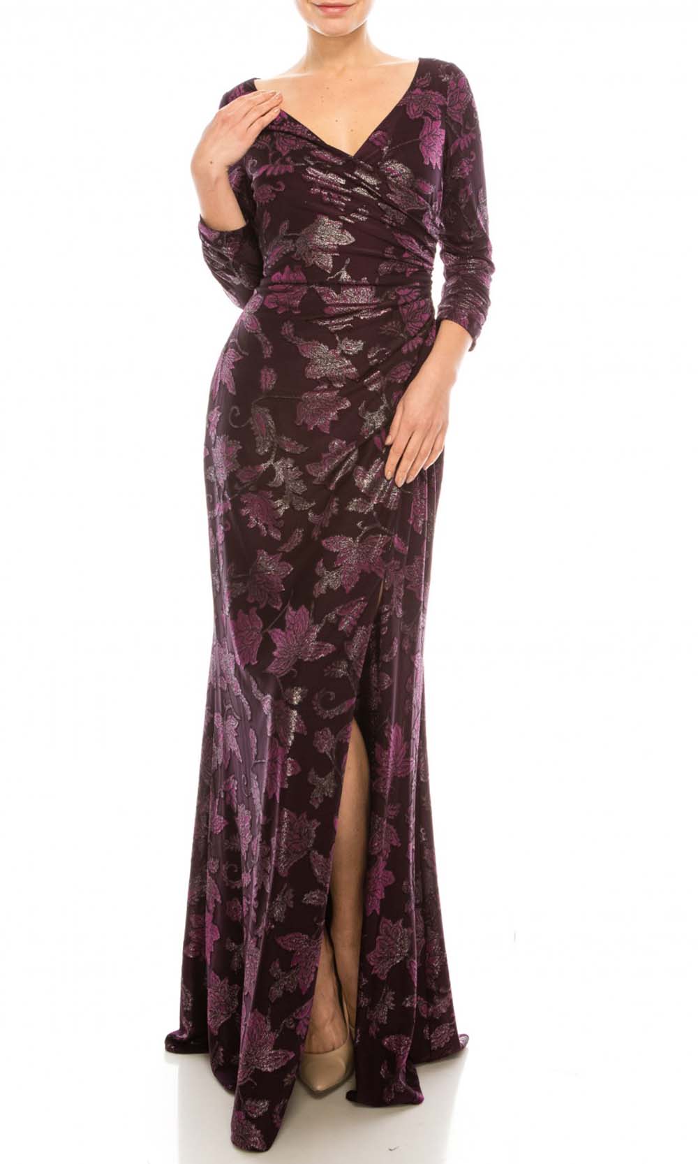Adrianna Papell - AP1E206702 Metallic Jacquard Sheath Dress In Red