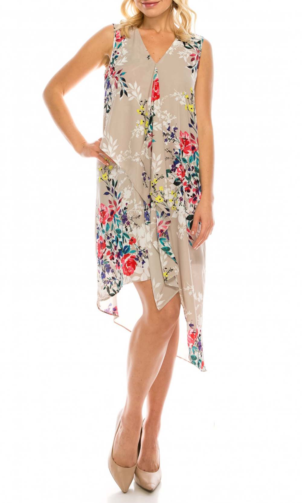 Adrianna Papell - AP1D102209 Floral High Low Dress In Multi-Color