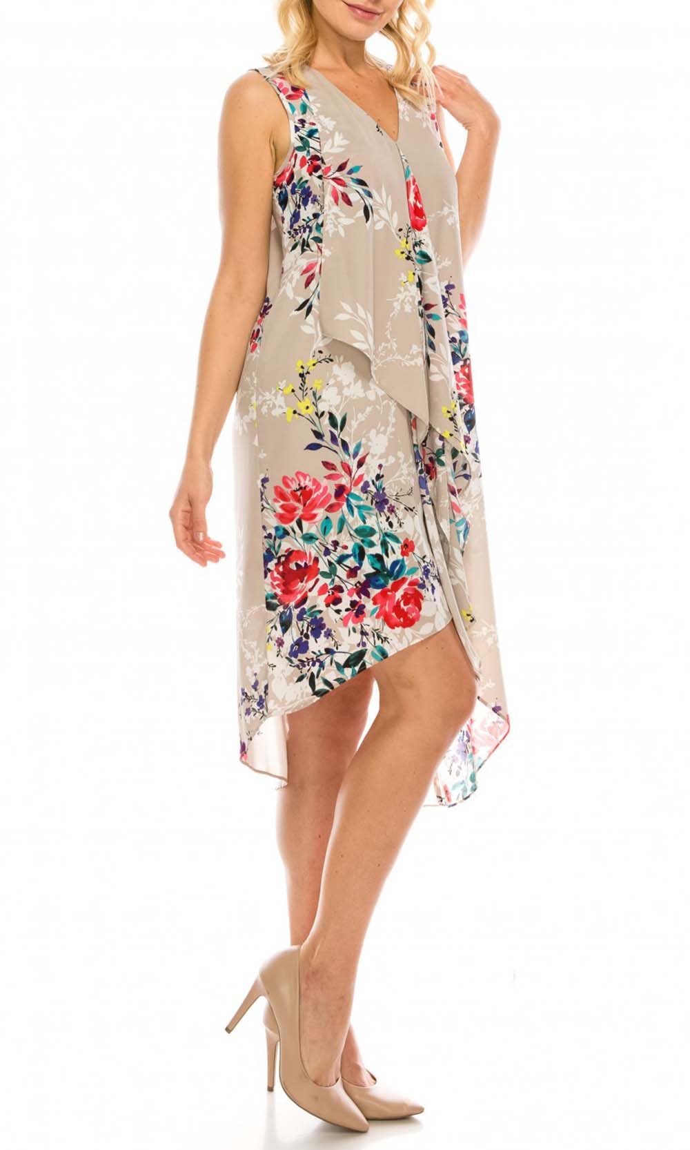 Adrianna Papell - AP1D102209 Floral High Low Dress In Multi-Color