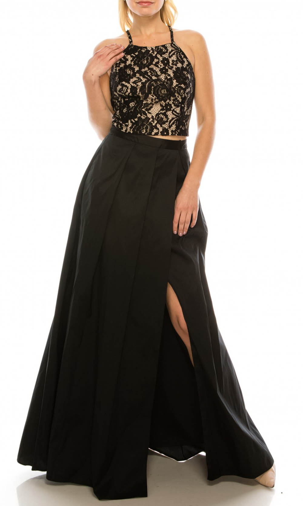 Adrianna Papell - MN2E200991 Two-Piece Halter Dress In Black