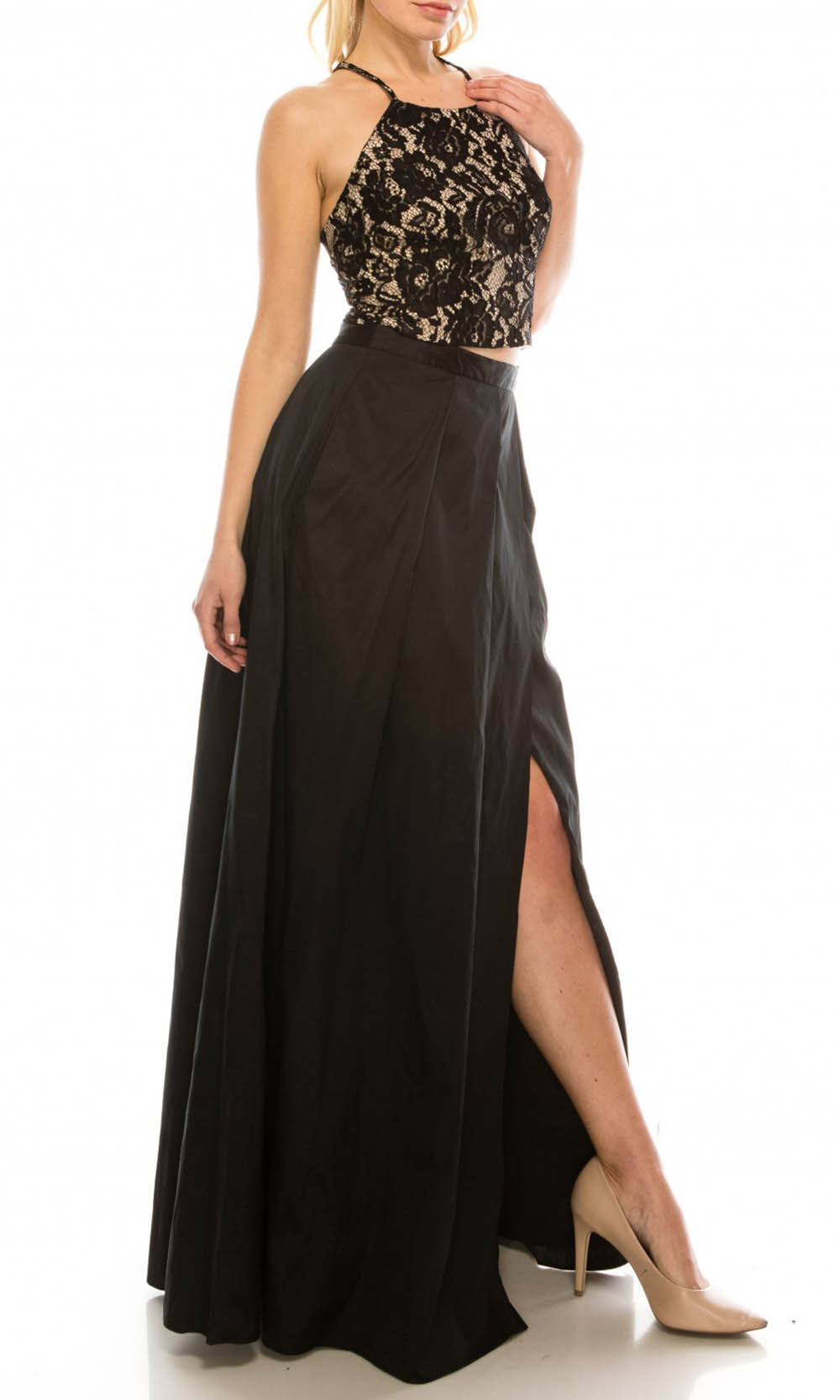 Adrianna Papell - MN2E200991 Two-Piece Halter Dress In Black