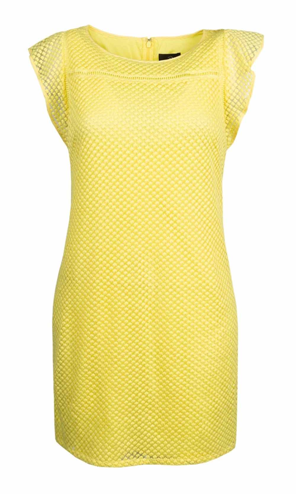 Adrianna Papell - AP1D102069 Ruffled Diamond Embroidered Dress In Yellow
