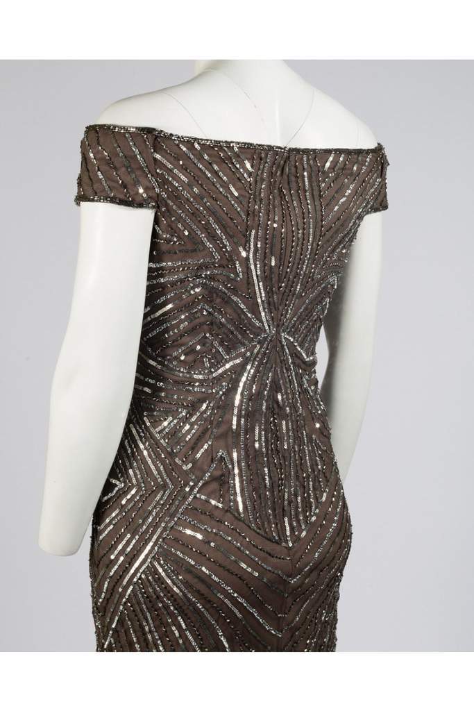 Adrianna Papell - Sequined Off-Shoulder Sheath Dress AP1E201100 In Gray