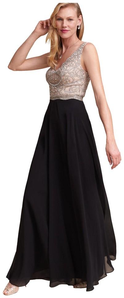 Aidan Mattox - MD1E200982 Beaded V-neck Chiffon A-line Dress in Neutral and Black