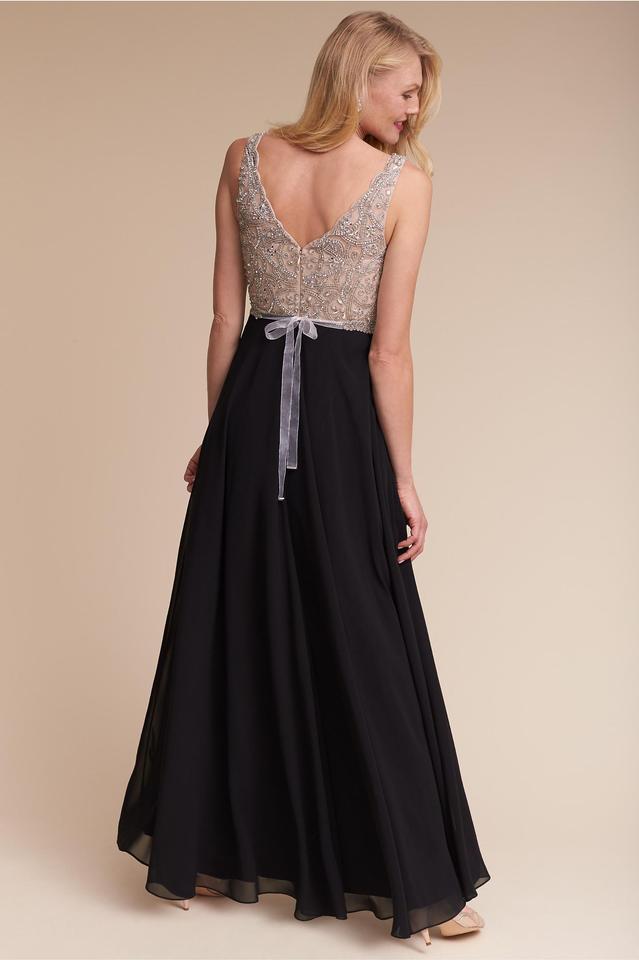 Aidan Mattox - MD1E200982 Beaded V-neck Chiffon A-line Dress in Neutral and Black