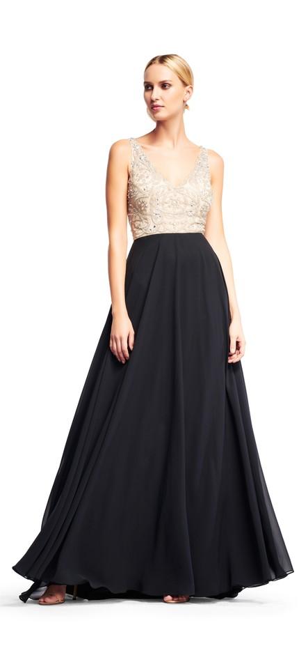 Aidan Mattox - MD1E200982 Beaded V-neck Chiffon A-line Dress in Neutral and Black