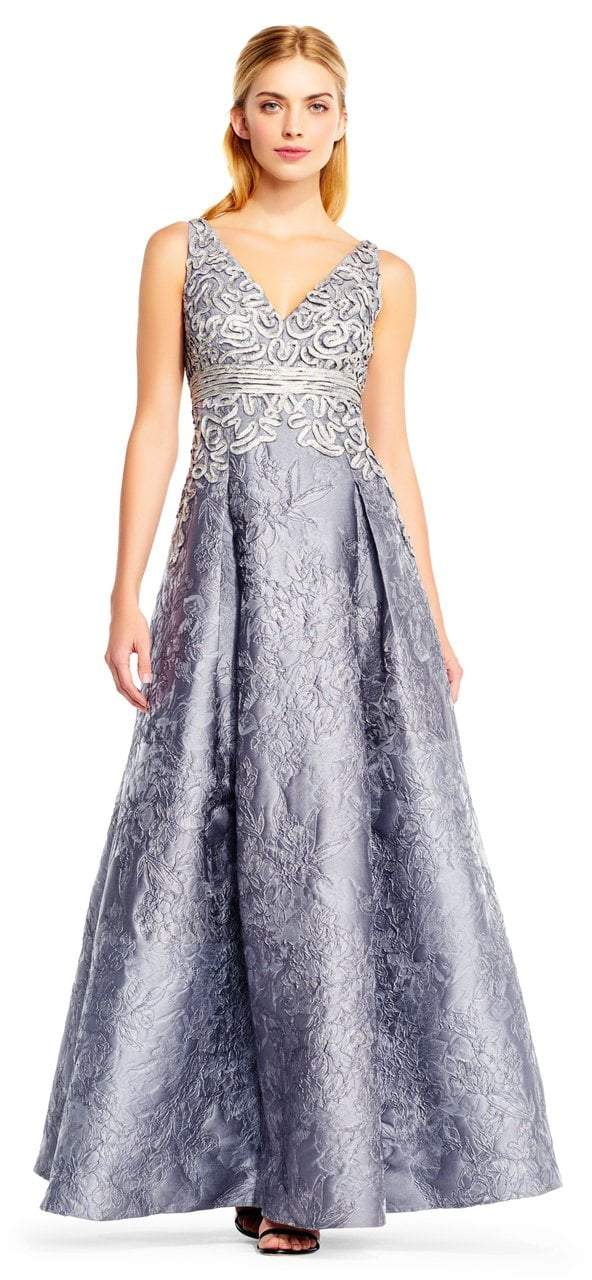 Aidan Mattox MD1E201384 Floral Jacquard brocade Embroidery Ballgown - ADASA Aidan Mattox MD1E201384 Floral Jacquard brocade Embroidery Ballgown - ADASA
