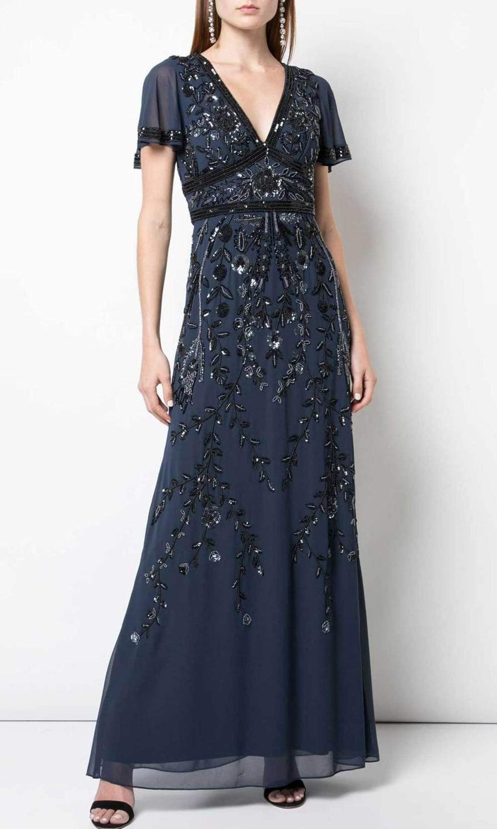 Aidan Mattox - Beaded Mesh V-Neck Chiffon Dress MD1E202729SC Aidan Mattox - Beaded Mesh V-Neck Chiffon Dress MD1E202729SC