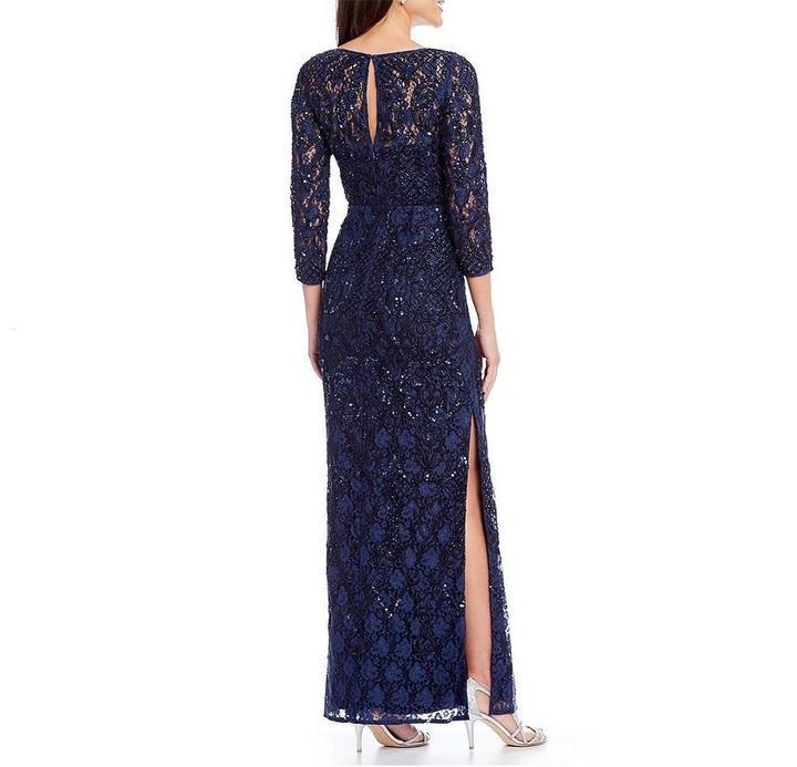 knee length dresses for ladies Aidan Mattox MD1E201905 - Long Lace Column Dress