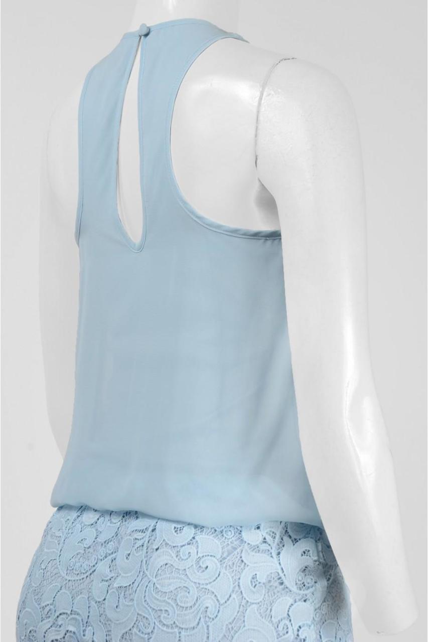 Aidan Mattox 151A12820 Lace Halter Neck Blouson Mini Dress in Light Blue