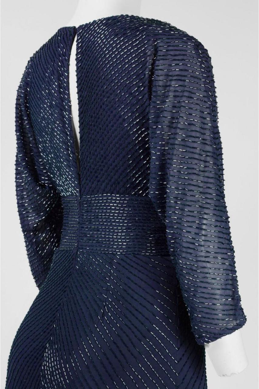 Aidan Mattox - V-Neckline Beaded Chiffon Evening Dress 54473360 in Blue