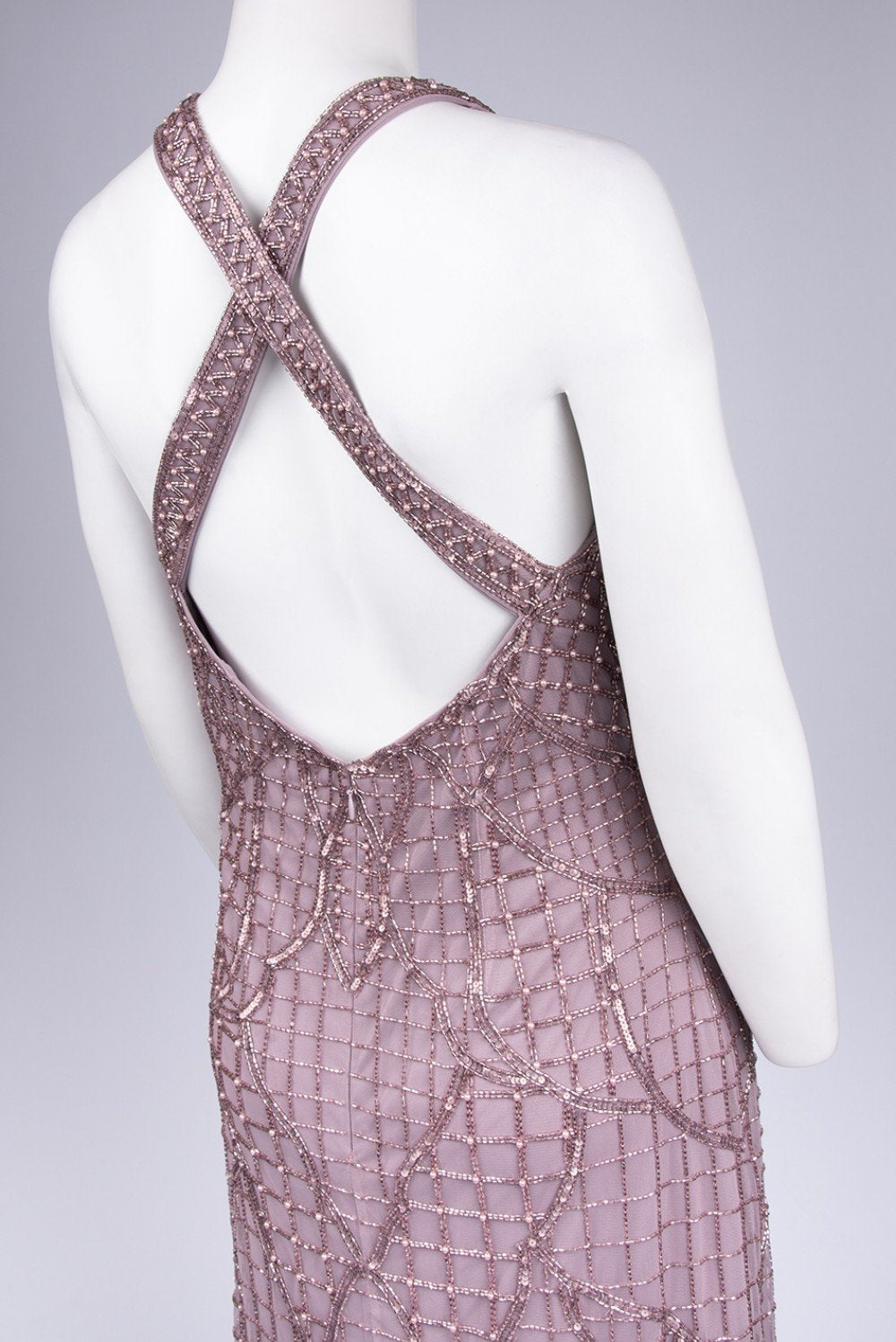 Aidan Mattox - MD1E202819 Lattice Beaded Gown with Criss Cross Back In Neutral and Purple