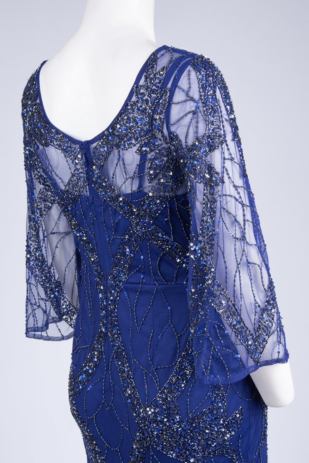 Aidan Mattox - MD1E203136 Quarter Sleeve Beaded Illusion Sheath Dress In Blue