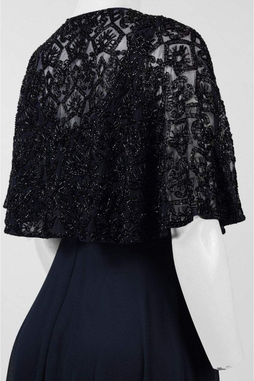 Aidan Mattox - MD1E201185 Embellished Caped Scoop Neck A-Line Gown in Blue and Black