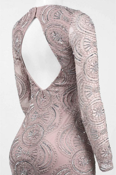 Aidan Mattox - MD1E201413 Long Sleeve Illusion Plunge Cutout Gown in Pink