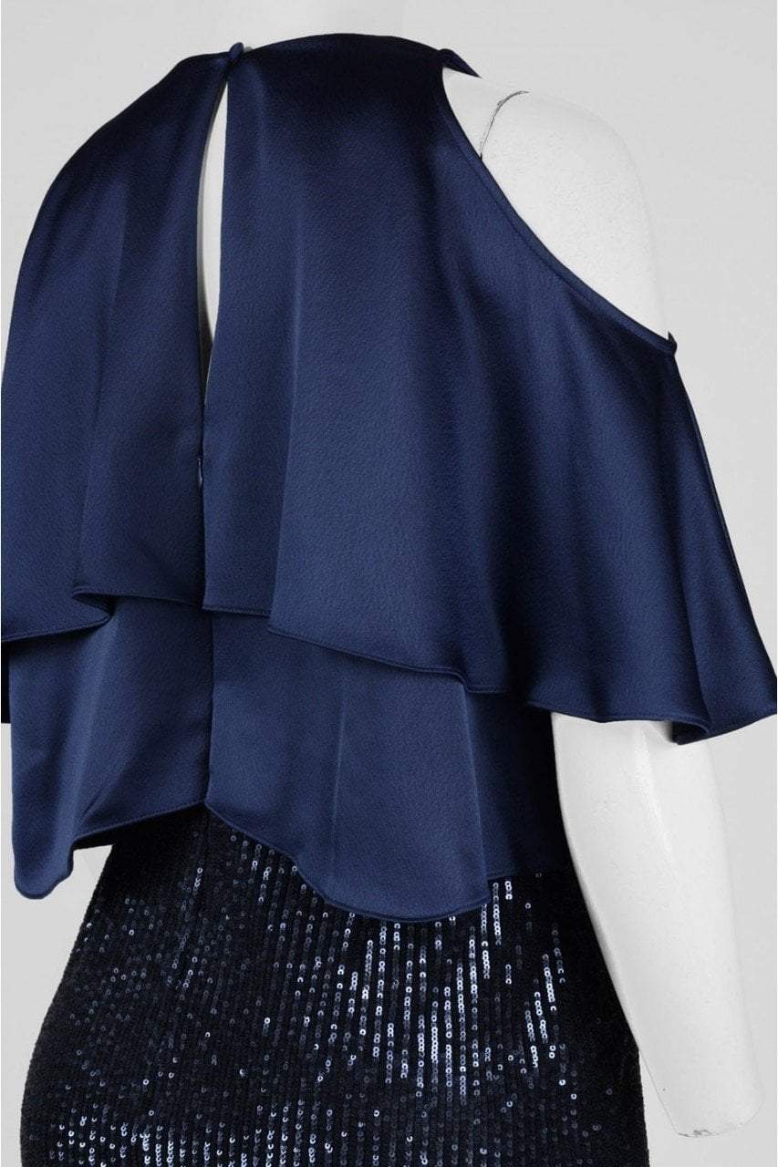 Aidan Mattox - MD1E201424 Jewel Neck Popover Sequined Gown in Blue