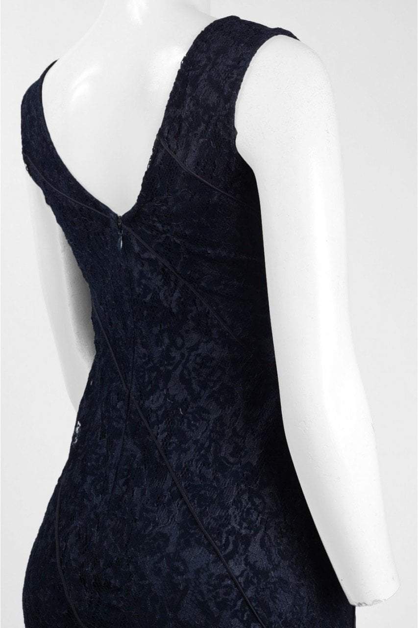 Aidan Mattox - MD1E201455 Illusion V-Neck Floral Lace Evening Gown in Blue