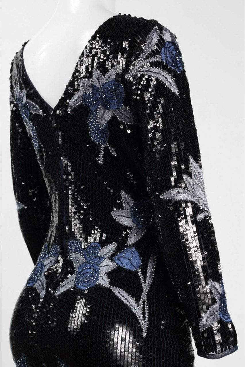 Aidan Mattox - MD1E201522 Long Sleeves Sequined Fitted Dress in Blue and Black