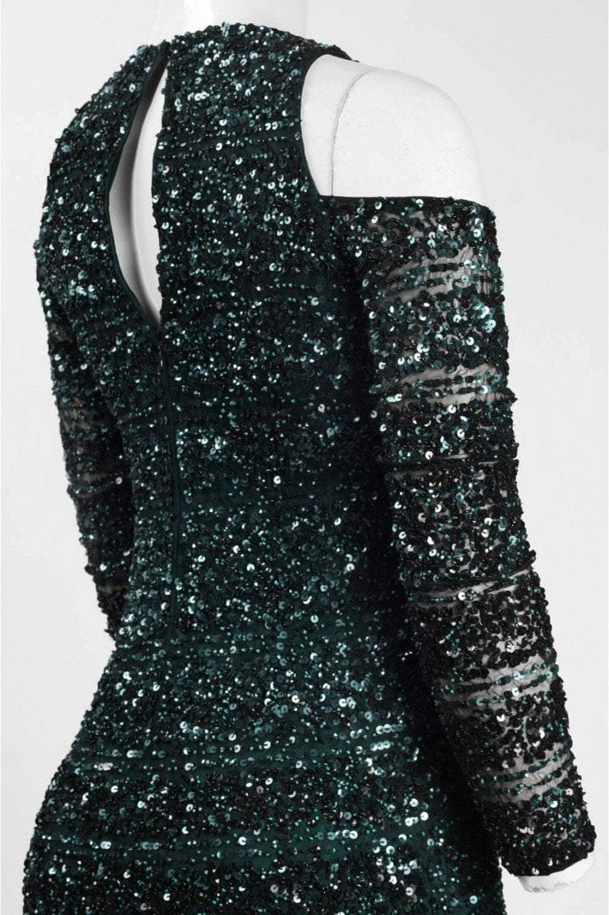 Aidan Mattox - MD1E201685 Cold Shoulder Sleeves Sequined Gown in Green