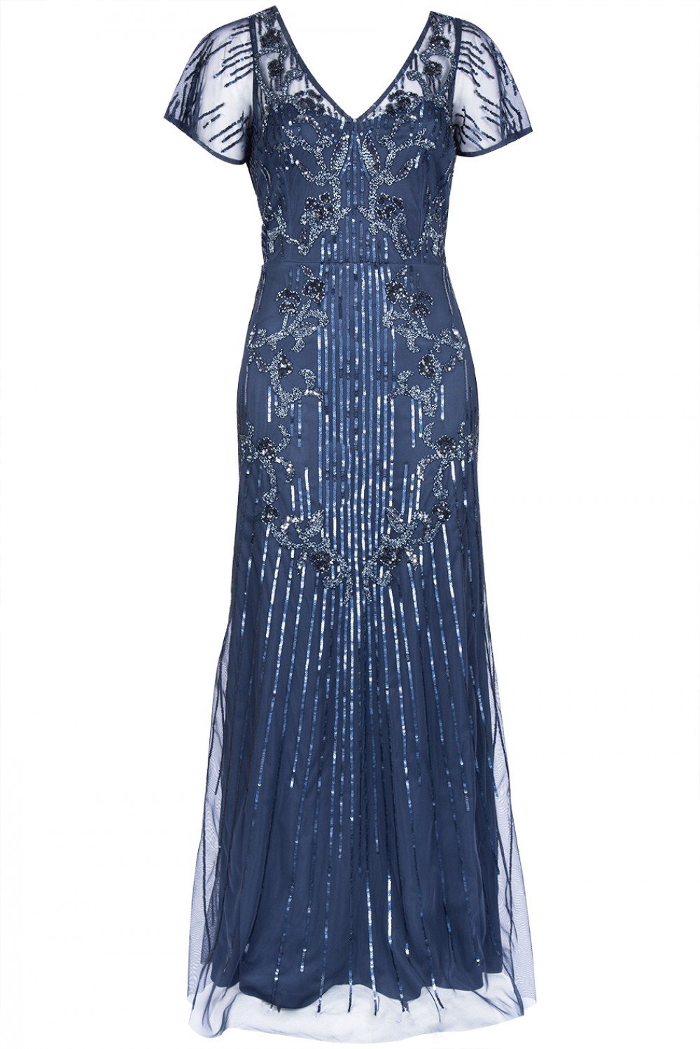 Aidan Mattox - MD1E203304 Bedazzled V-neck Sheath Dress In Blue