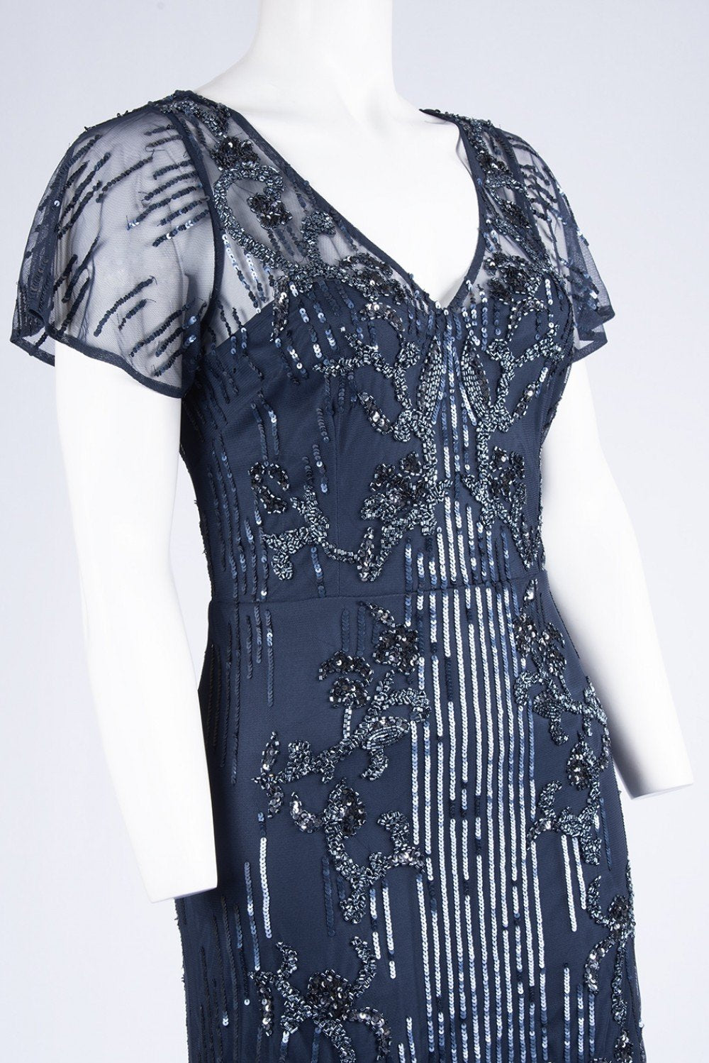 Aidan Mattox - MD1E203304 Bedazzled V-neck Sheath Dress In Blue
