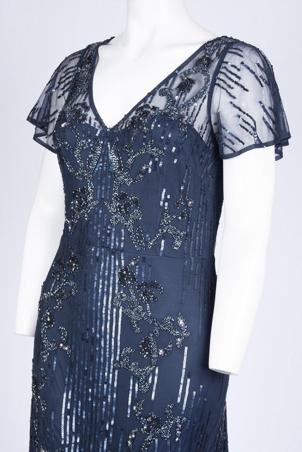 Aidan Mattox - MD1E203304 Bedazzled V-neck Sheath Dress In Blue
