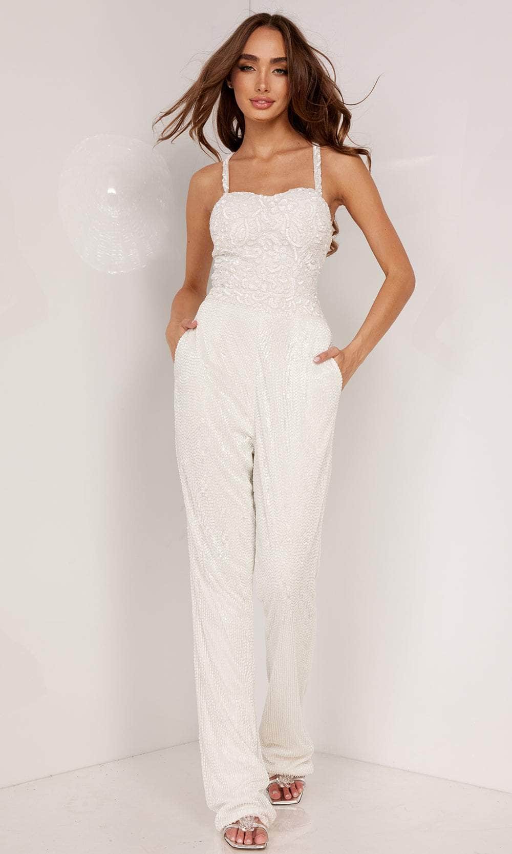 Aleta Couture 1098 - Sleeveless Embellished Jumpsuit Special Occasion Dresses 000 / Ivory