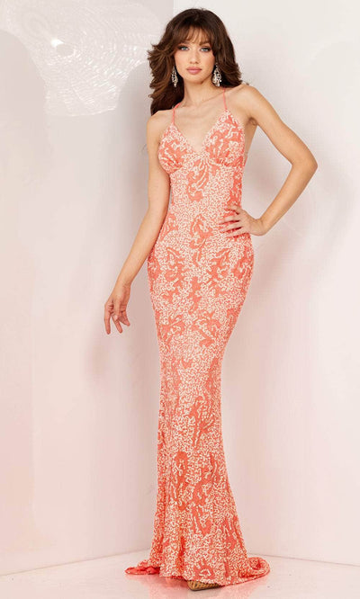 Aleta Couture 274 - Sequin V-Neck Evening Dress Evening Dresses 000 / New Coral