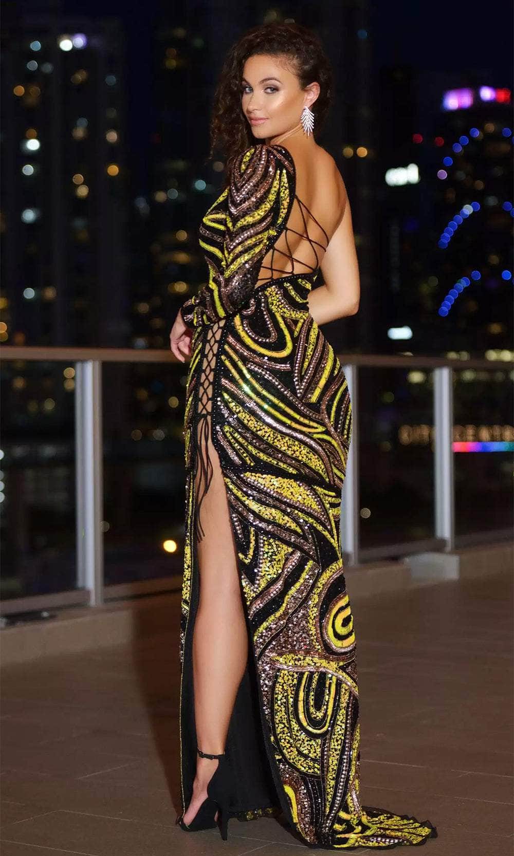 Aleta Couture 785L - Lace-Up Back One-Shoulder Dress Evening Dresses