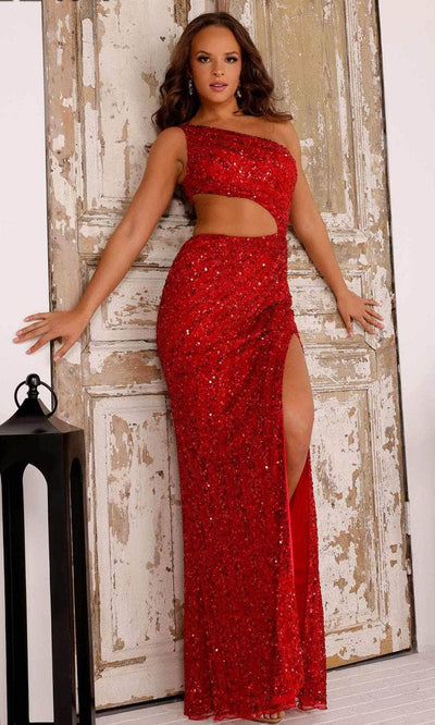 Aleta Couture 880 - Sequin One-Sleeve Gown Prom Dresses 000 / Red