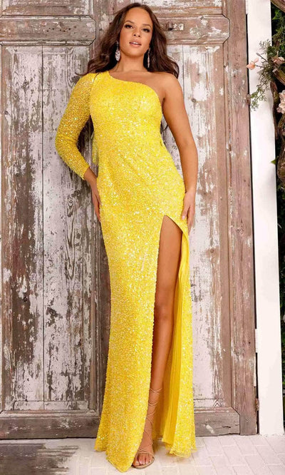 Aleta Couture 881 - Fringe Embellished One-Sleeve Gown Prom Dresses 000 / Yellow