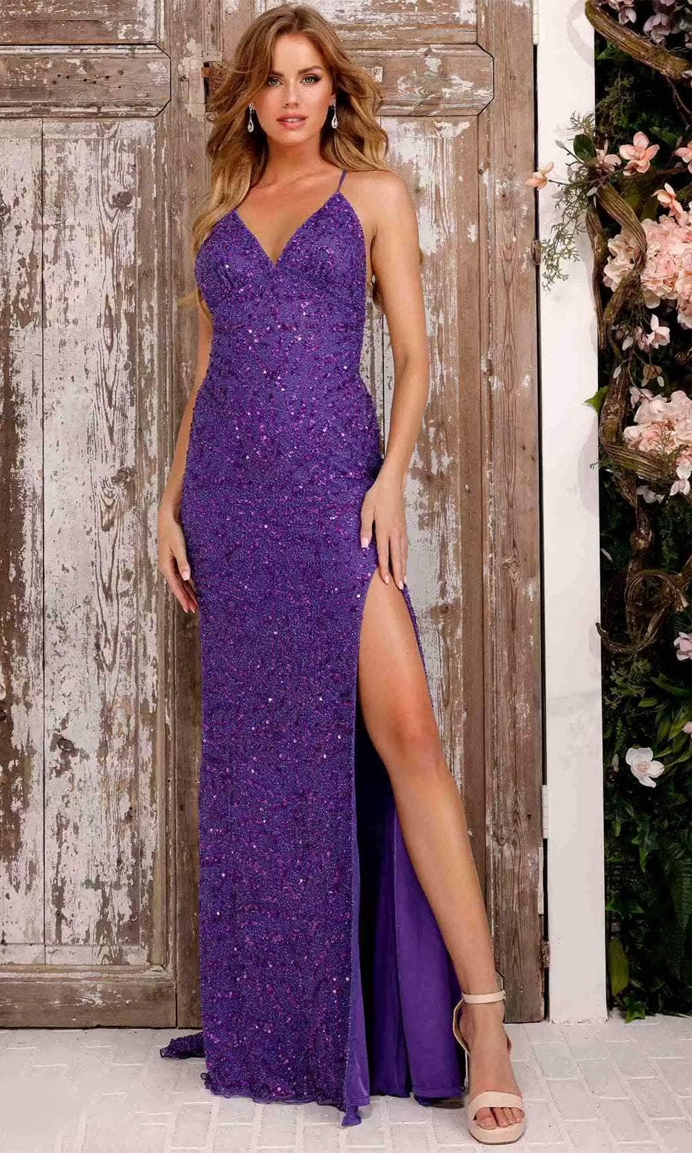 Aleta Couture 882 - Sequin Open Back Gown Evening Dresses 000 / Violet