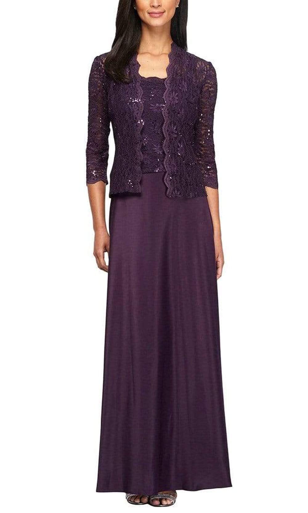 Alex Evenings - 1121198 Lace and Chiffon Dress with Lace Jacket Mother of the Bride Dresses 10 / Eggplant