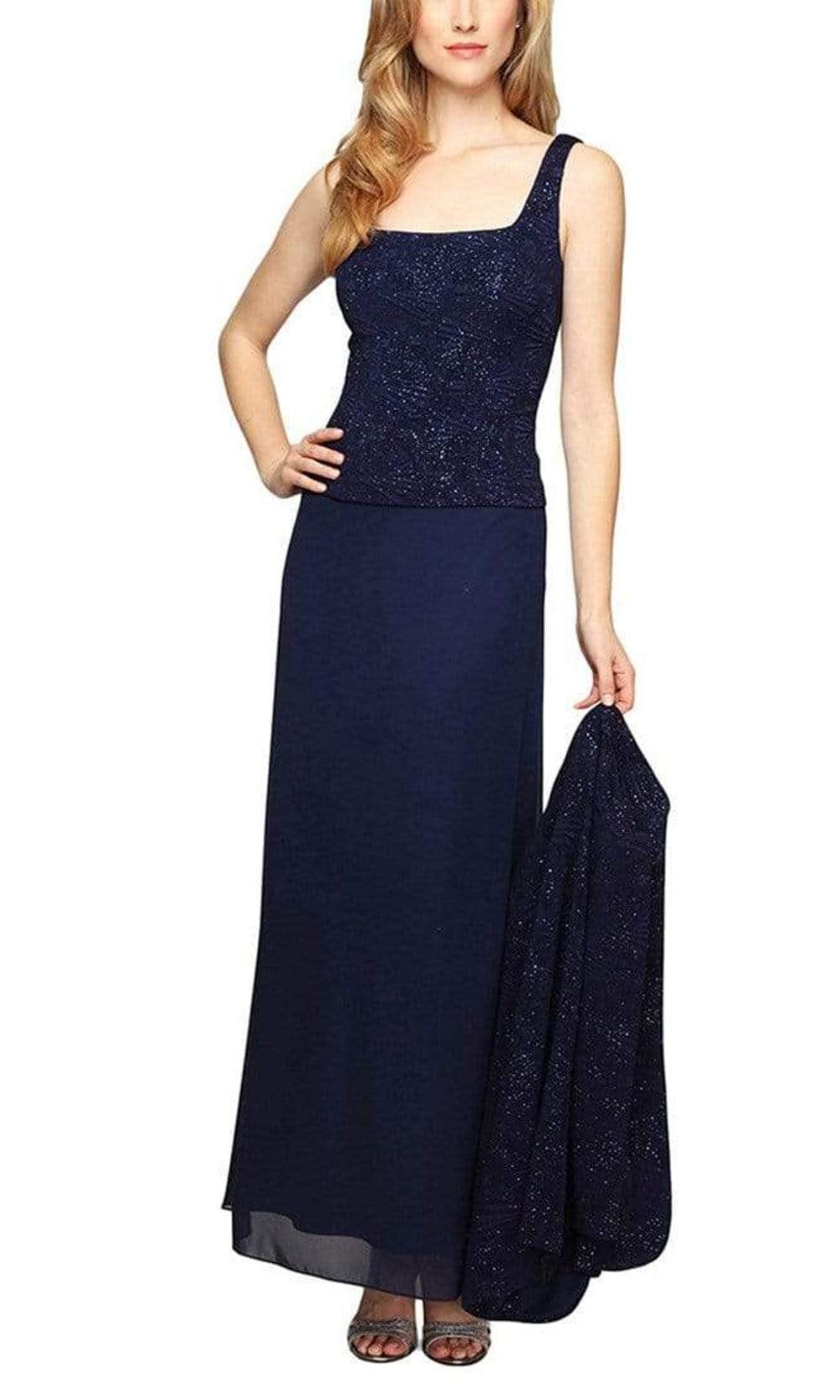 Alex Evenings - 125053 Jacquard Knit Glittered Evening Dress Mother of the Bride Dresses