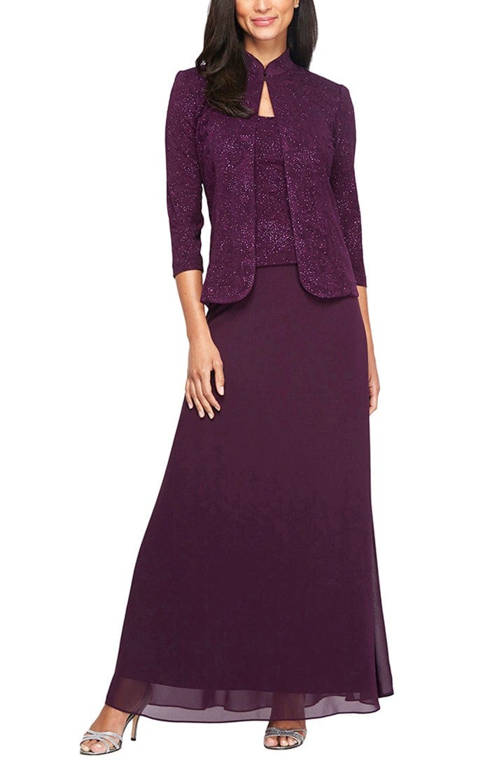 Alex Evenings - 125053 Jacquard Knit Glittered Evening Dress Mother of the Bride Dresses 4 / Eggplant