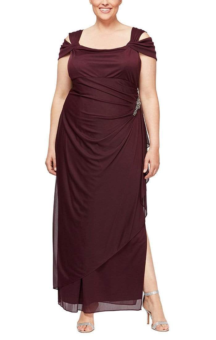 Alex Evenings - 132902 Jewel Accent Waist Cold Shoulder Mesh Dress Mother of the Bride Dresses