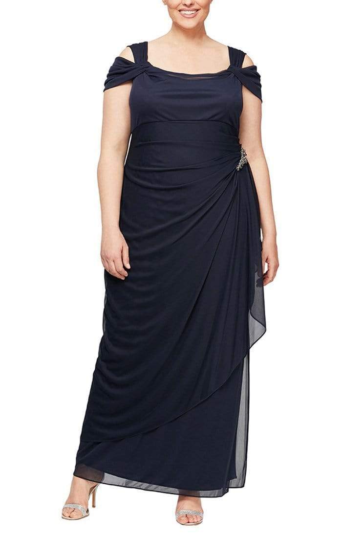 Alex Evenings - 132902 Jewel Accent Waist Cold Shoulder Mesh Dress Mother of the Bride Dresses