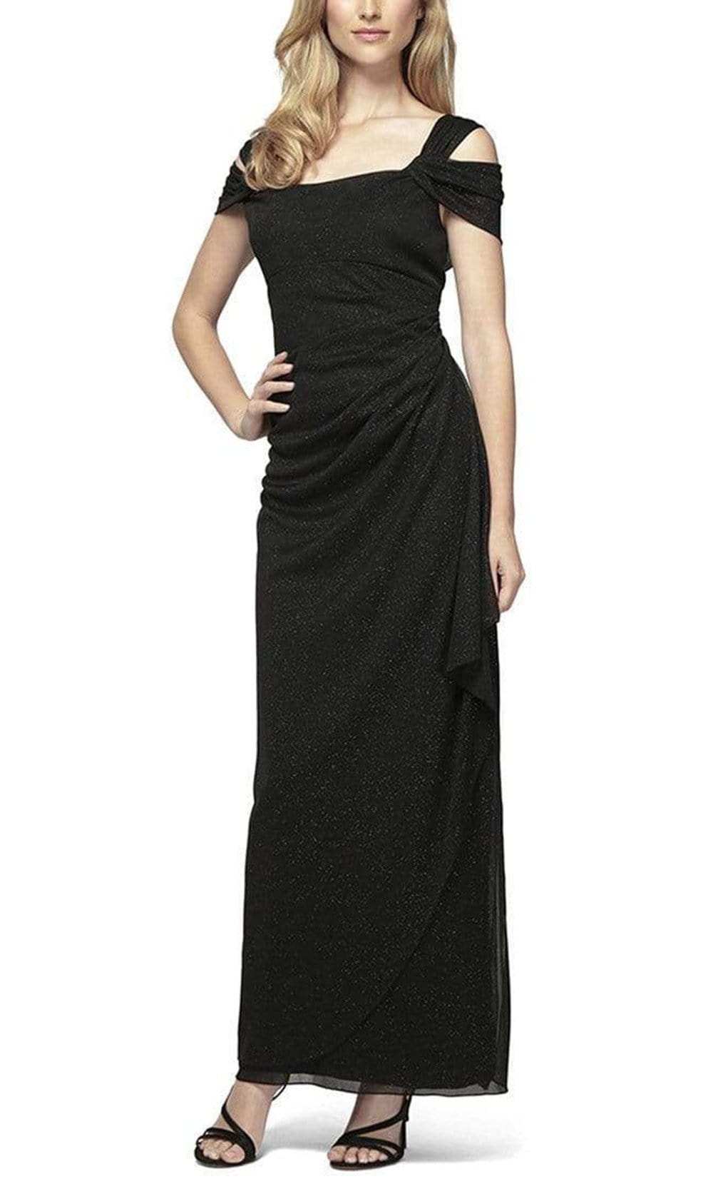 Alex Evenings - 133026 Cold Shoulder Empire Waist Glitter Mesh Dress Mother of the Bride Dresses 10 / Black