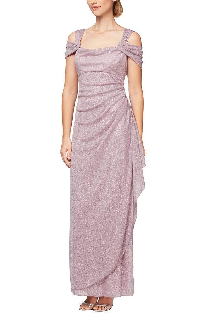 Alex Evenings - 133026 Cold Shoulder Empire Waist Glitter Mesh Dress Mother of the Bride Dresses 16 / Mauve