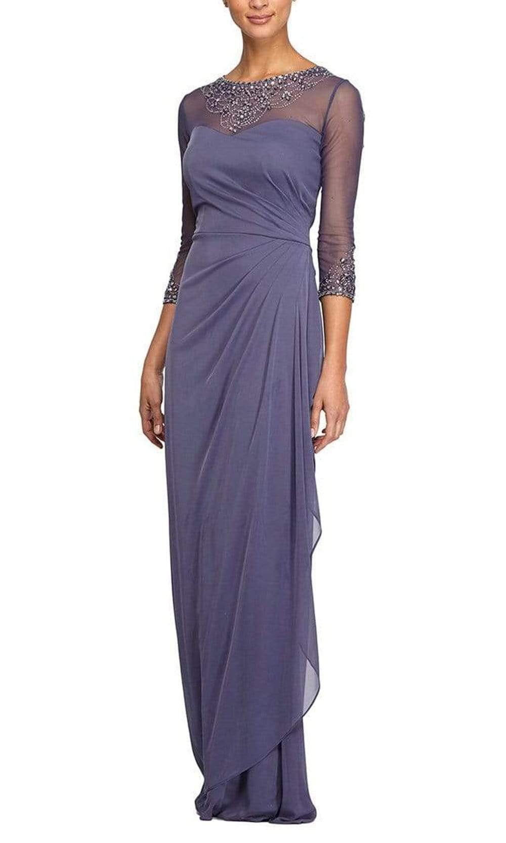 Alex Evenings - 232833 Beaded Sheer Long Sleeve Sheath Dress Mother of the Bride Dresses 12P / Violet