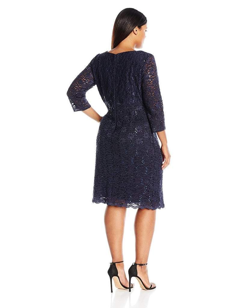 Alex Evenings - 4121805 Scalloped V Neck Lace Cocktail Dress 1 pc Midnight in size 16W Available CCSALE 16W / Midnight