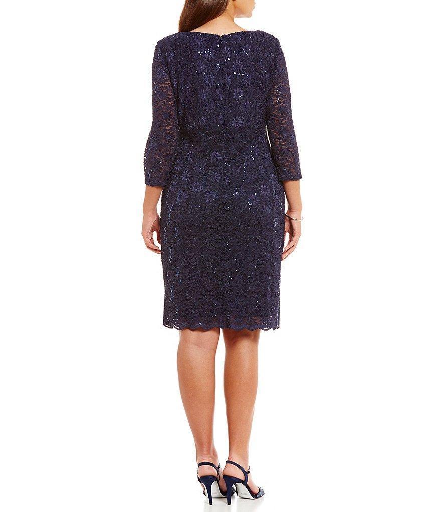 Alex Evenings - 4121805 Scalloped V Neck Lace Cocktail Dress 1 pc Midnight in size 16W Available CCSALE 16W / Midnight