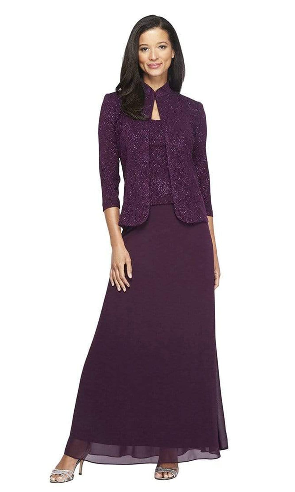 Alex Evenings - 425053 Jacquard Knit Sheath Dress With Jacket Mother of the Bride Dresses 14W / Eggplant