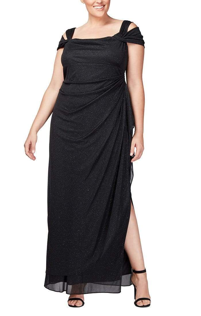 Alex Evenings - 433026 Glitter Mesh Sheath Dress Mother of the Bride Dresses 14W / Black