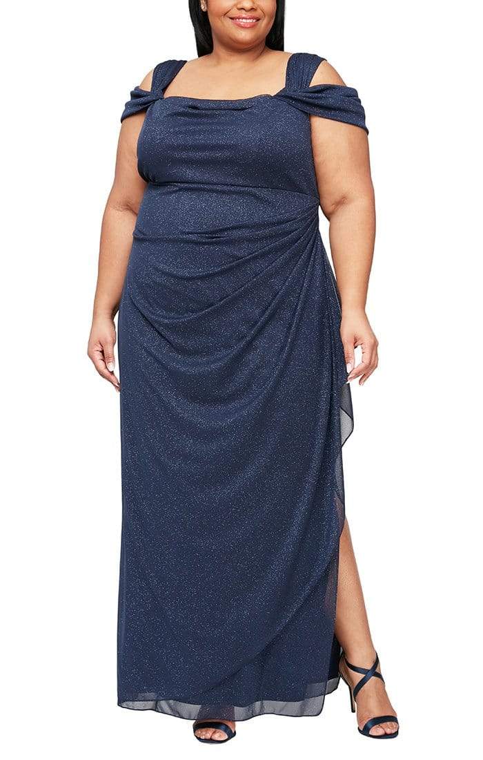 Alex Evenings - 433026 Glitter Mesh Sheath Dress Mother of the Bride Dresses 14W / Dark Navy